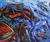 Lot 316 - David Wilde, Stormy Mooring, Port Isaac, acrylic.