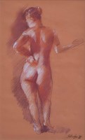 Lot 323 - Bohuslav Barlow, Nude Standing - Back View, pastel.