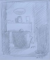 Lot 338 - Harold Riley, Figure in an armchair, pencil.