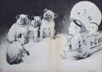 Lot 399 - Louis Wain, The Discussion, ink and wash drawing.
