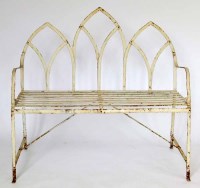 Lot 421 - Iron Gotic back garden seat.