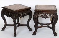 Lot 437 - Pair of 19th century Chinese hardwood tables.
