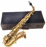 Lot 22 - Levin gilt brass saxaphone in case.
