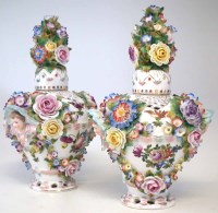 Lot 71 - Pair of Sitzendorf lidded vases.