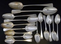 Lot 171 - Two Georgian silver gravy spoons, four table