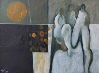 Lot 273 - Geoffrey Key, Orange Moon, oil.