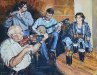 Lot 302 - Anthony Butler, An Irish Folk Group, oil.