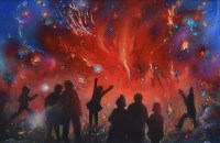 Lot 328 - David Wilde, Levenshulme Youngsters enjoy the Big Bonfire, acrylic.