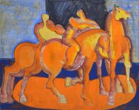 Lot 339 - Geoffrey Key, Horses and Riders, mixed media.
