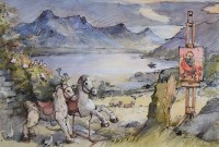 Lot 341 - Bohuslav Barlow, Study for Brooding, watercolour and ink.