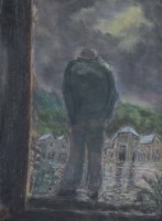 Lot 360 - Northern School, 20th century, Miner at a door, pastel.