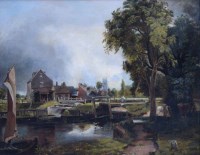 Lot 402 - After John Constable, Dedham Lock and Mill, oil on canvas in elaborate gilt frame.