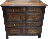 Lot 738 - Mid 18th century oak chest of four graduated drawers