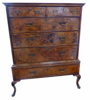 Lot 758 - 18th century figured walnut chest on stand