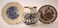 Lot 73 - Pearlware jug circa 1800, printed with a cotton