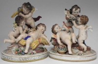 Lot 90 - Pair of Crown Naples cherubs figure group.