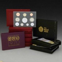 Lot 160 - Five United Kingdom red leatherette proof coin