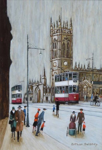 Lot 299 - Arthur Delaney, Manchester Cathedral, oil.