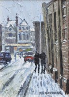 Lot 345 - Reg Gardner, "New Cross towards Swan Street, Manchester", oil.