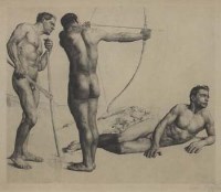 Lot 747 - Erich Wolfsfeld, Three Archers, etching.