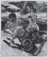 Lot 754 - Fritz Aigner, Surreal beach scene, etching.