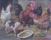 Lot 769 - Claude Cardon, Farmyard encounter, oil.