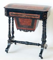 Lot 929 - Victorian burr walnut and ebonised work table, circa 1880