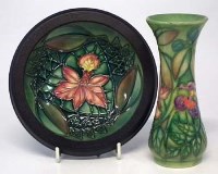 Lot 207 - Moorcroft vase and framed dish,   decorated with