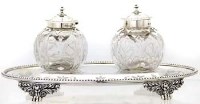 Lot 294 - Silver two bottle ink stand.
