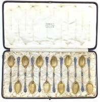 Lot 315 - Cased set of 12 Norwegian Silver Gilt Enamel