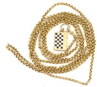 Lot 359 - Unmarked muff chain with games board locket.