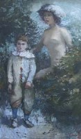 Lot 453 - Bohuslav Barlow, Mother and Child in Grey-Green, oil.