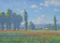 Lot 467 - Gregory Davies, Poppies & Poplars, oil.