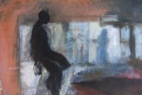 Lot 478 - Jane Stanton, Couple in an interior, oil.