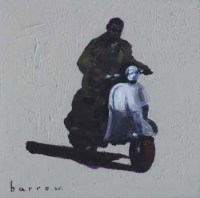 Lot 488 - David Barrow, Man on a scooter, oil.