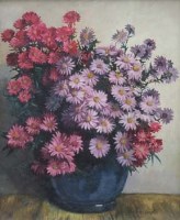 Lot 495 - Bertram Leigh, Floral still life, oil.