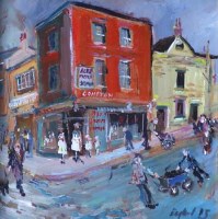 Lot 503 - Frederick England, The Old Off Licence at Compton, Leek, acrylic.