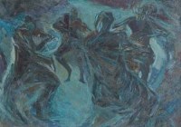 Lot 508 - Dorothy Bradford, Mountain Quartet playing Benjamin Britten, oil.