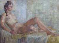 Lot 517 - H. Jordis G. Bordew, Reclining nude, oil.