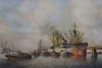 Lot 531 - Marinus de Jongere, Harbour view, watercolour.