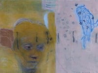 Lot 536 - Tom Wood, Yellow Face and Bird, mixed media.