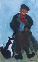 Lot 539 - Sue Atkinson, Farmer and Dog, gouache.