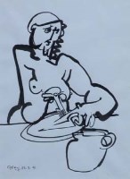 Lot 548 - Geoffrey Key, The Meal, ink.
