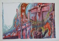 Lot 563 - Fritz Aigner, The Crucifixion, mixed media.