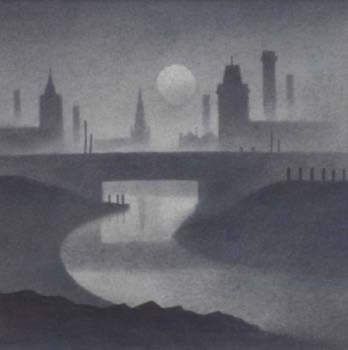 Lot 576 - Trevor Grimshaw, Evening Canal, pencil.