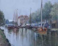 Lot 602 - Charles John de Lacey, Thames scene with various shipping, oil.