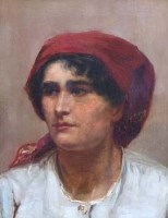 Lot 605 - Style of Augustus John, Female portrait, oil.