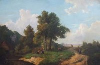 Lot 611 - J. Coomans, 19th century, Rural landscape with figures, oil on canvas.