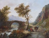 Lot 612 - English School, 19th century, River landscape with figures, oil.