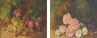 Lot 614 - Vincent Clare, Fruit and flowers on a mossy bank, oil (2).